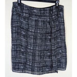 Worthington Black White Checkered Faux Wrap Skirt with Side Zipper Size 16